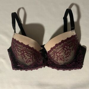 Lace Embroidered Bra - Cream and Purple